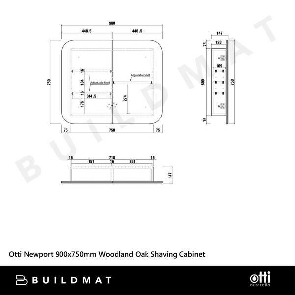 Otti Newport 900x750mm Shaving Cabinet Woodland Oak