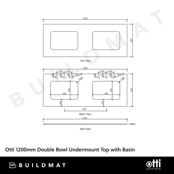 Otti Byron 1200mm Natural Oak Wall Hung Vanity with Natural Carrara Marble Top and Double Bowl Undermount Basin