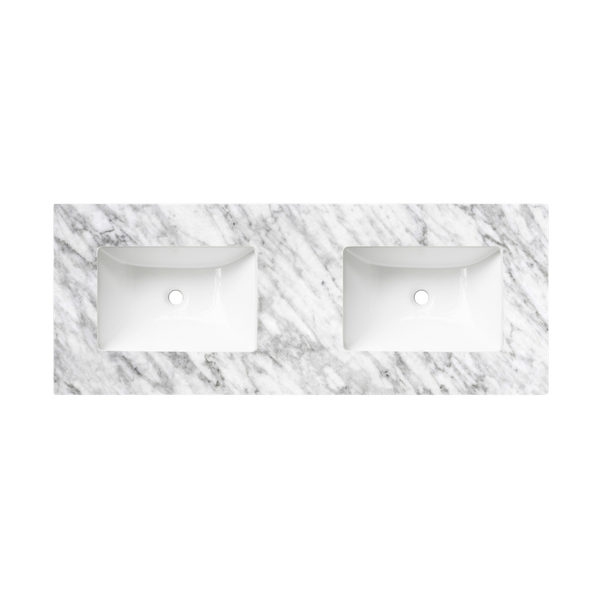 Otti Byron 1200mm Natural Oak Wall Hung Vanity with Natural Carrara Marble Top and Double Bowl Undermount Basin