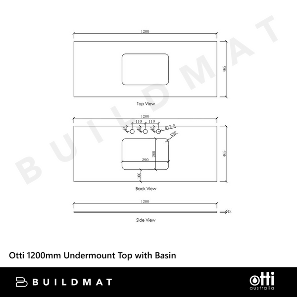 Otti Marlo 1200mm Matte Black Wall Hung Vanity with Natural Carrara Marble Top and Undermount Basin