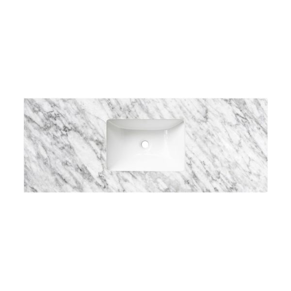 Otti Noosa 1200mm Satin White Wall Hung Vanity with Natural Carrara Marble Top and Undermount Basin