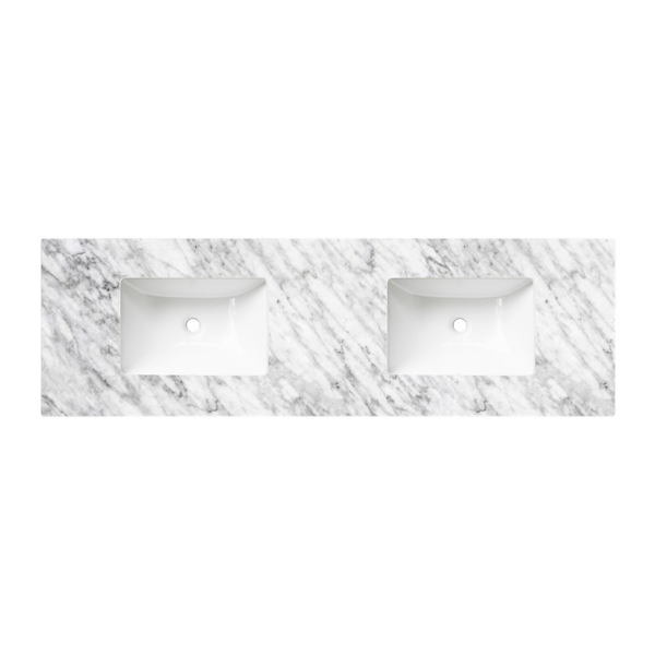 Otti Byron 1500mm Natural Oak Wall Hung Vanity with Natural Carrara Marble Top and Double Bowl Undermount Basin