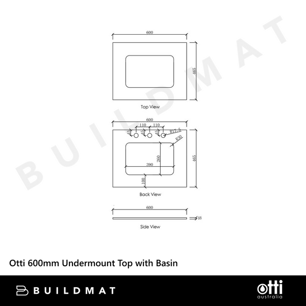 Otti Byron 600mm Sable Walnut Wall Hung Vanity with Undermount Natural Carrara Marble Top