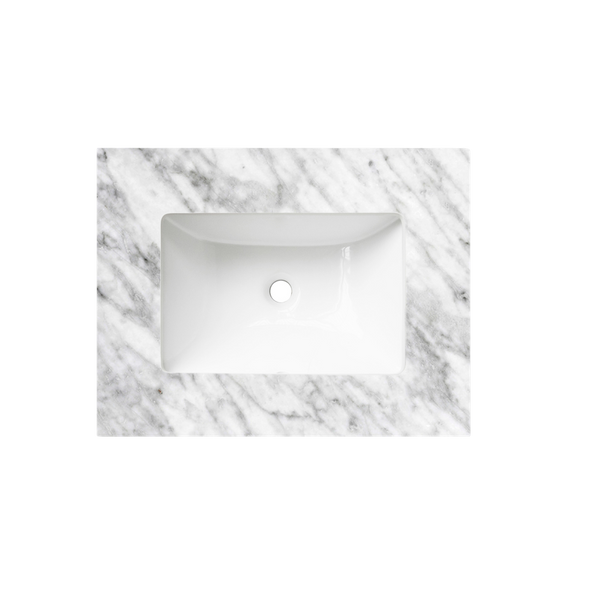 Otti Byron 600mm Sable Walnut Wall Hung Vanity with Undermount Natural Carrara Marble Top