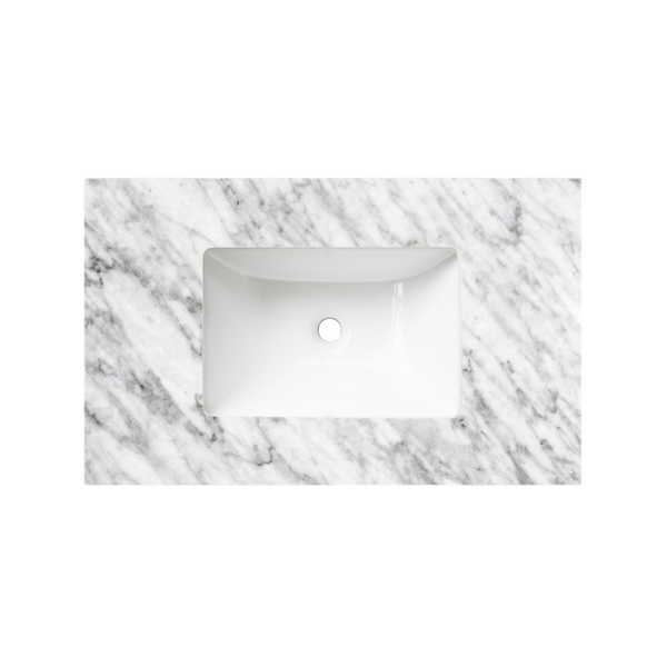 Otti Byron 750mm Sable Walnut Wall Hung Vanity with Undermount Natural Carrara Marble Top