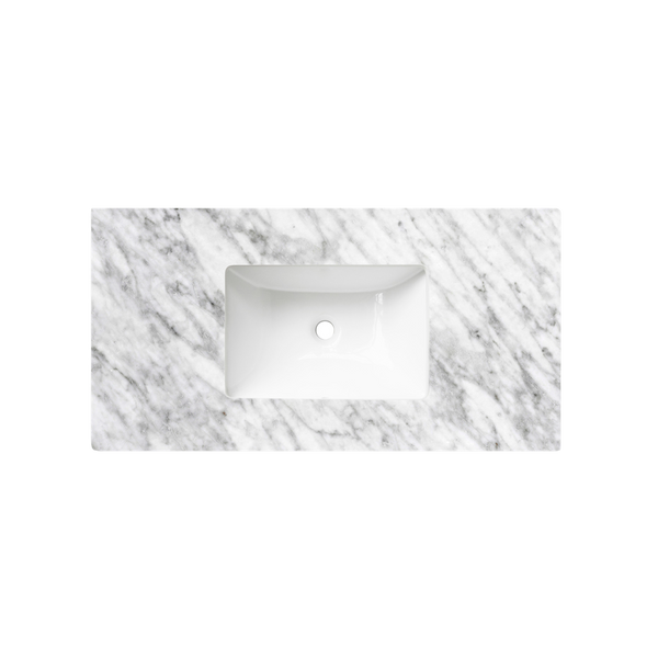 Otti Laguna Mark II 900mm Matte White Wall Hung Vanity with Natural Carrara Top and Undermount Basin