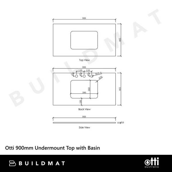 Otti Noosa 900mm Satin White Wall Hung Vanity with Natural Carrara Marble Top and Undermount Basin