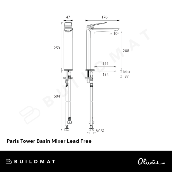 Oliveri Paris Tower Basin Mixer Matte Black Lead Free