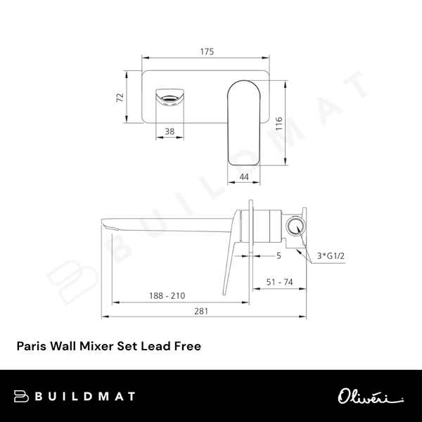 Oliveri Paris Wall Mixer Set Brushed Nickel Lead Free