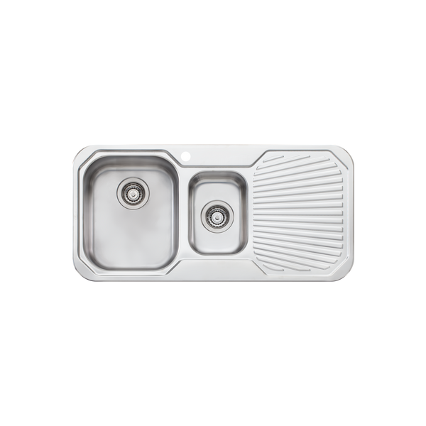 Oliveri Petite 1 And 1/2 Bowl Sink With Right Drainboard Stainless Steel