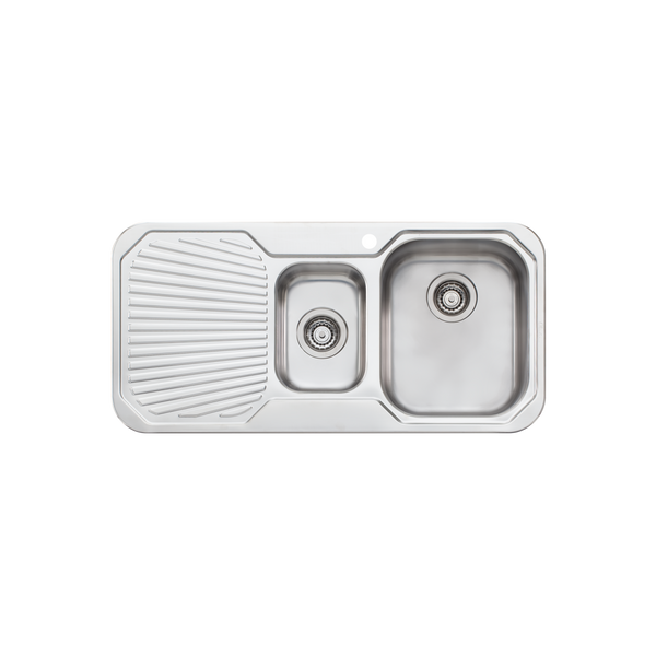 Oliveri Petite 1 And 1/2 Bowl Sink With Left Drainboard Stainless Steel