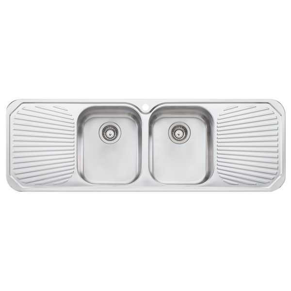 Oliveri Petite Double Bowl Sink With Double Drainer Stainless Steel