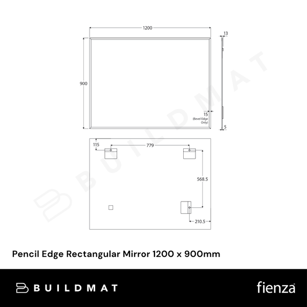 Fienza Pencil Edge Rectangular Mirror 1200 x 900mm