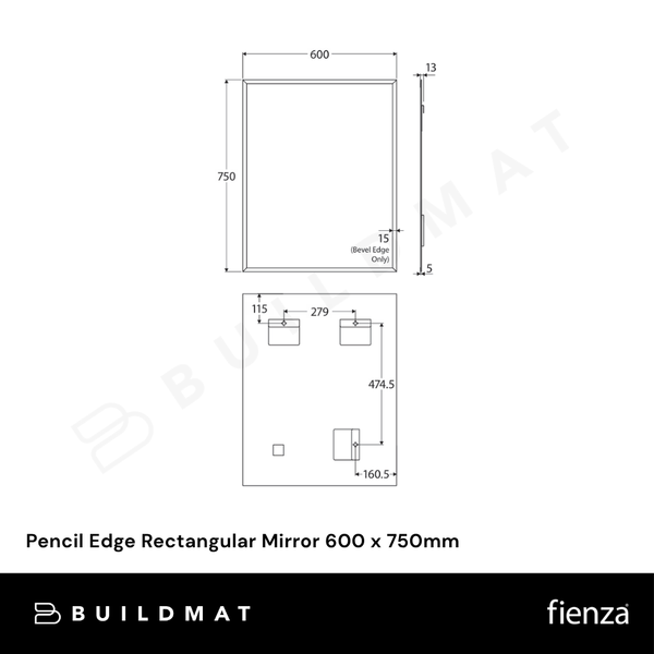 Fienza Pencil Edge Rectangular Mirror 600 x 750mm