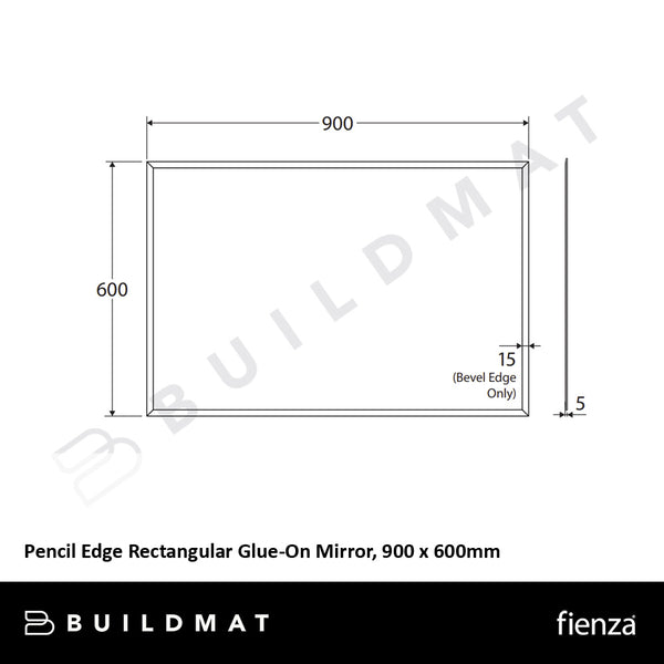 Fienza Pencil Edge Rectangular Glue-On Mirror 900 x 600mm