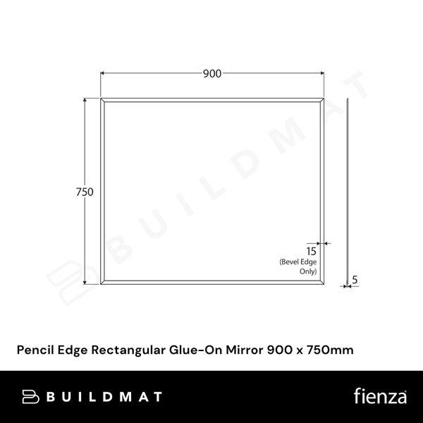 Fienza Pencil Edge Rectangular Glue-On Mirror 900 x 750mm