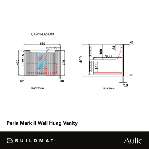 Aulic Perla Mark II 600mm Wall Hung Vanity