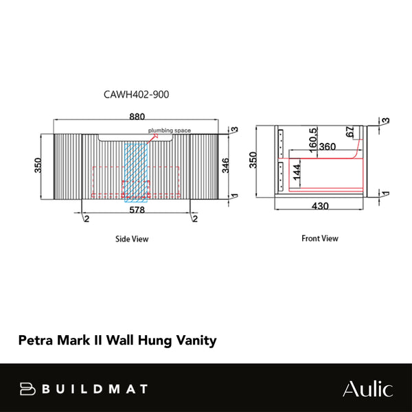 Aulic Petra 900mm Wall Hung Vanity