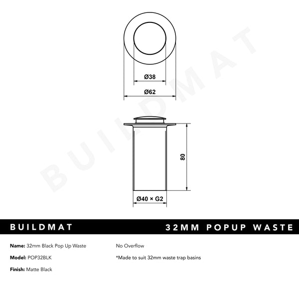 Alma 32mm Black Pop Up Waste