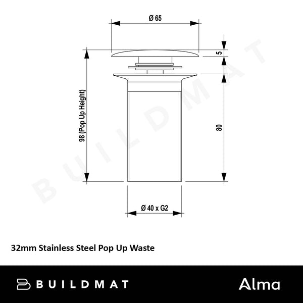 Alma 32mm Stainless Steel Pop Up Waste