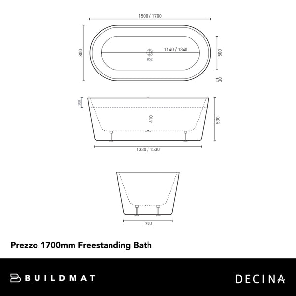 Decina Prezzo 1700mm Freestanding Bath Gloss White