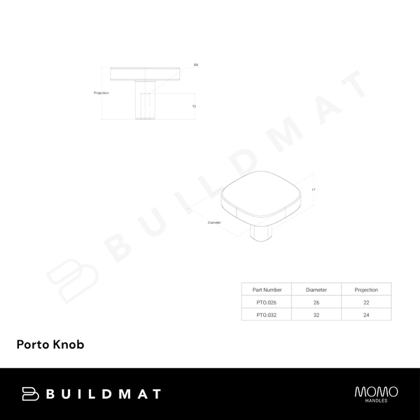 Momo Handles Porto Knob 32mm Satin Chrome