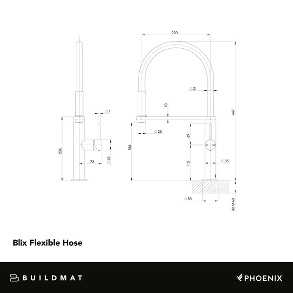 Phoenix Blix Flexible Hose Brushed Nickel Sink Mixer Lead Free
