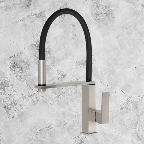 Phoenix Vezz Flexible Hose Sink Mixer Square 210mm Lead Free Brushed Nickel