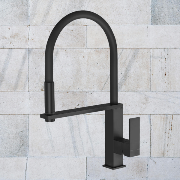 Phoenix Vezz Flexible Hose Sink Mixer 220mm Squareline Lead Free Matte Black