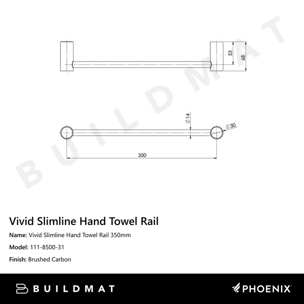 Phoenix Vivid Slimline Hand Towel Rail 350mm Brushed Carbon