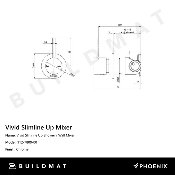 Phoenix Vivid Slimline Up Shower / Wall Mixer Lead Free Chrome