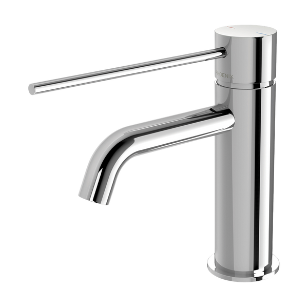 Phoenix Vivid Slimline Basin Mixer Curved Outlet with Extended Lever Lead Free Chrome