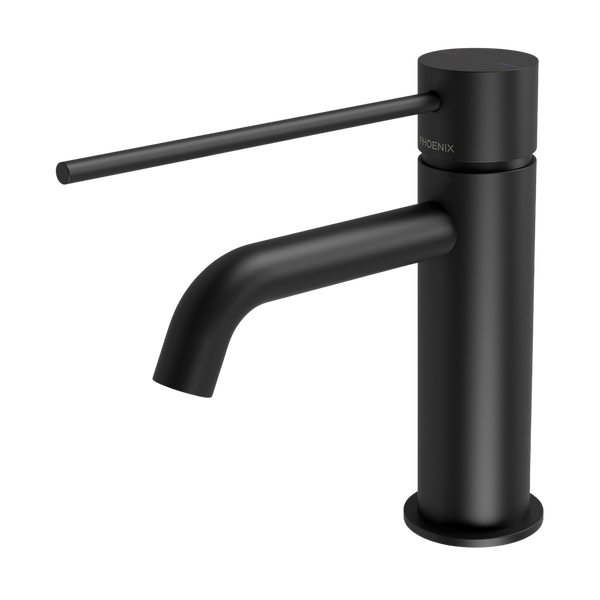 Phoenix Vivid Slimline Basin Mixer Curved Outlet with Extended Lever Matte Black