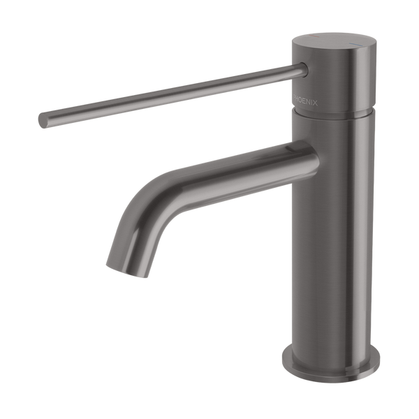 Phoenix Vivid Slimline Basin Mixer Curved Outlet with Extended Lever Brushed Carbon Lead Free
