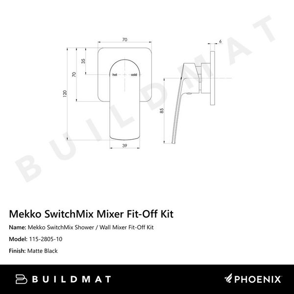 Phoenix Mekko SwitchMix Shower / Wall Mixer Fit-Off Kit Matte Black