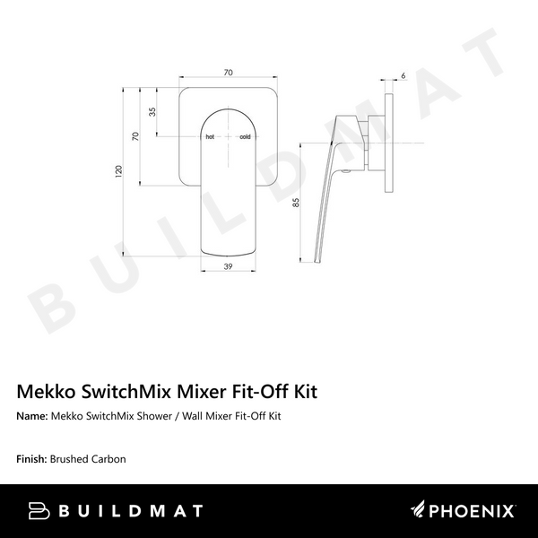 Phoenix Mekko SwitchMix Shower / Wall Mixer (Fit-Off Kit Only) Lead Free Brushed Carbon