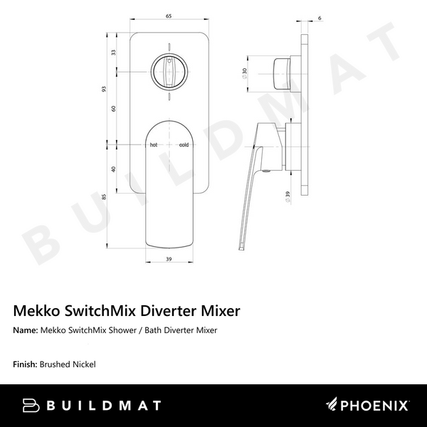 Phoenix Mekko SwitchMix Shower / Bath Diverter Mixer Fit-Off Kit  Brushed Nickel