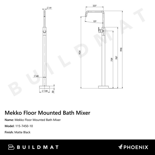 Phoenix Mekko Floor Mounted Bath Mixer Matte Black