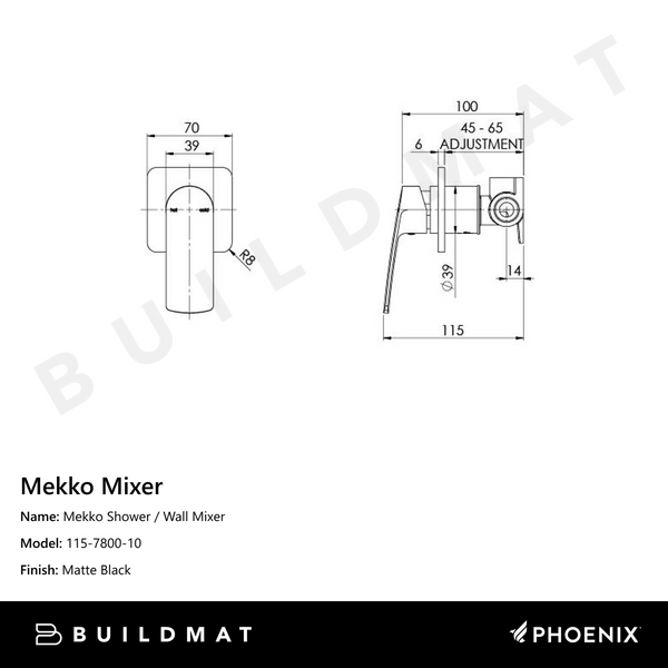 Phoenix Mekko Shower / Wall Mixer Matte Black