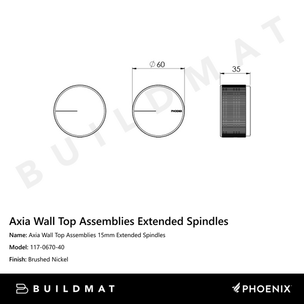Phoenix Axia Wall Top Assemblies 15mm Extended Spindles Brushed Nickel