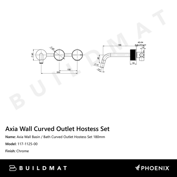 Phoenix Axia Wall Basin / Bath Curved Outlet Hostess Set 180mm  Chrome
