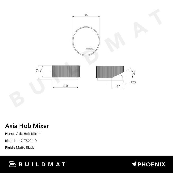 Phoenix Axia Hob Mixer  Matte Black