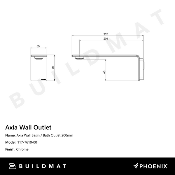 Phoenix Axia Wall Basin / Bath Outlet 200mm Chrome