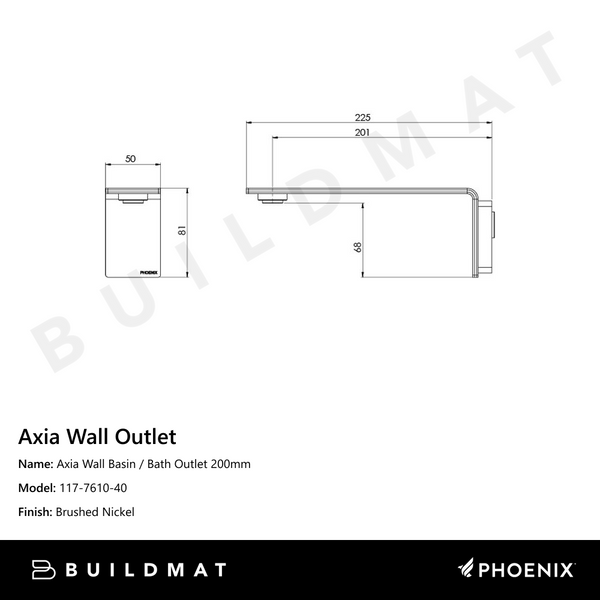 Phoenix Axia Wall Basin / Bath Outlet 200mm Brushed Nickel