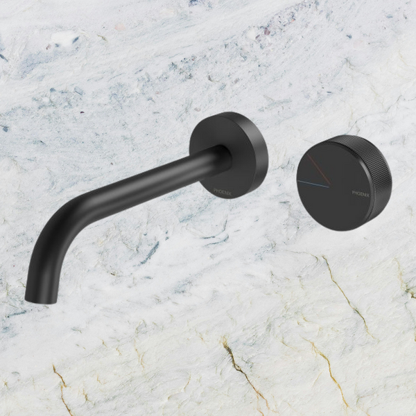 Phoenix Axia Wall Basin/Bath Curved Outlet Mixer Set 180mm  Matte Black