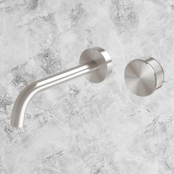 Phoenix Axia Wall Basin/Bath Curved Outlet Mixer Set 180mm Lead Free Brushed Nickel