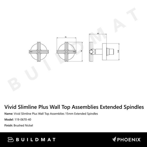 Phoenix Vivid Slimline Plus Wall Top Assemblies 15mm Extended Spindles Brushed Nickel