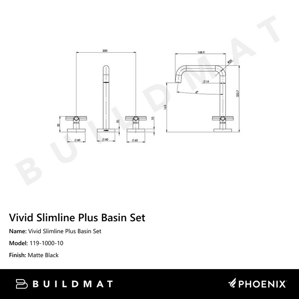 Phoenix Vivid Slimline Plus Basin Set Matte Black