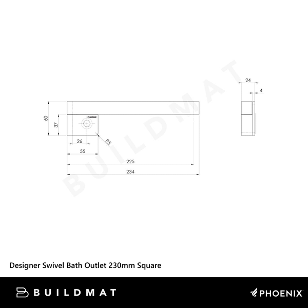 Phoenix Designer Swivel Bath Outlet 230mm Square Brushed Bronze