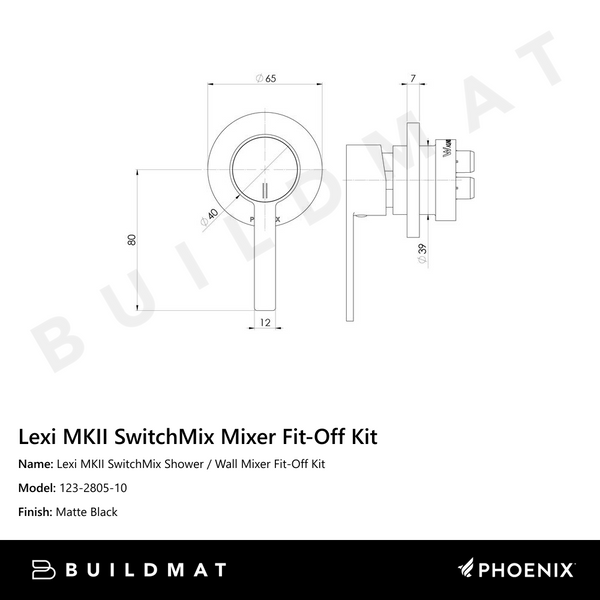 Phoenix Lexi MKII SwitchMix Shower / Wall Mixer Fit-Off Kit Matte Black
